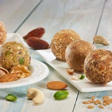 4 different varieties of Wow Laddus Healthy Dry Fruits loaded Laddus ladoos