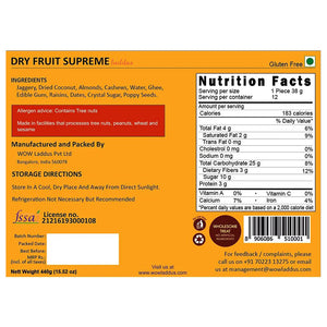 Ingredients of dry fruit supreme laddus/ladoos box nutritional healthy snacks